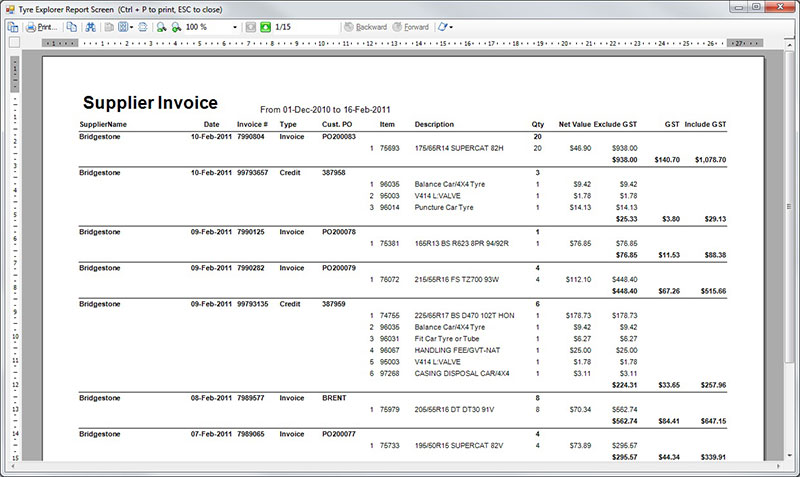 Supplier invoice report